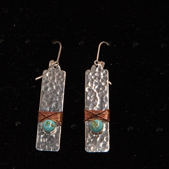 Hammered Sterling Silver Bar Dangle Earrings - Picture 2 of 2